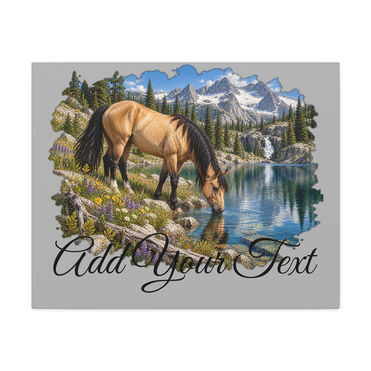 UKW Horse Collection - Personalized Canvas - Horse by Mountain Lake Canvas — Custom Text Stretched Matte Wall Art
