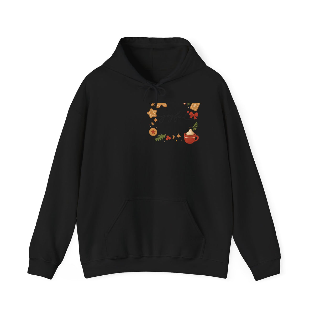 Joyful Autumn Hoodie — Cozy Fall Leaves & Hot Cocoa Graphic Sweatshirt
