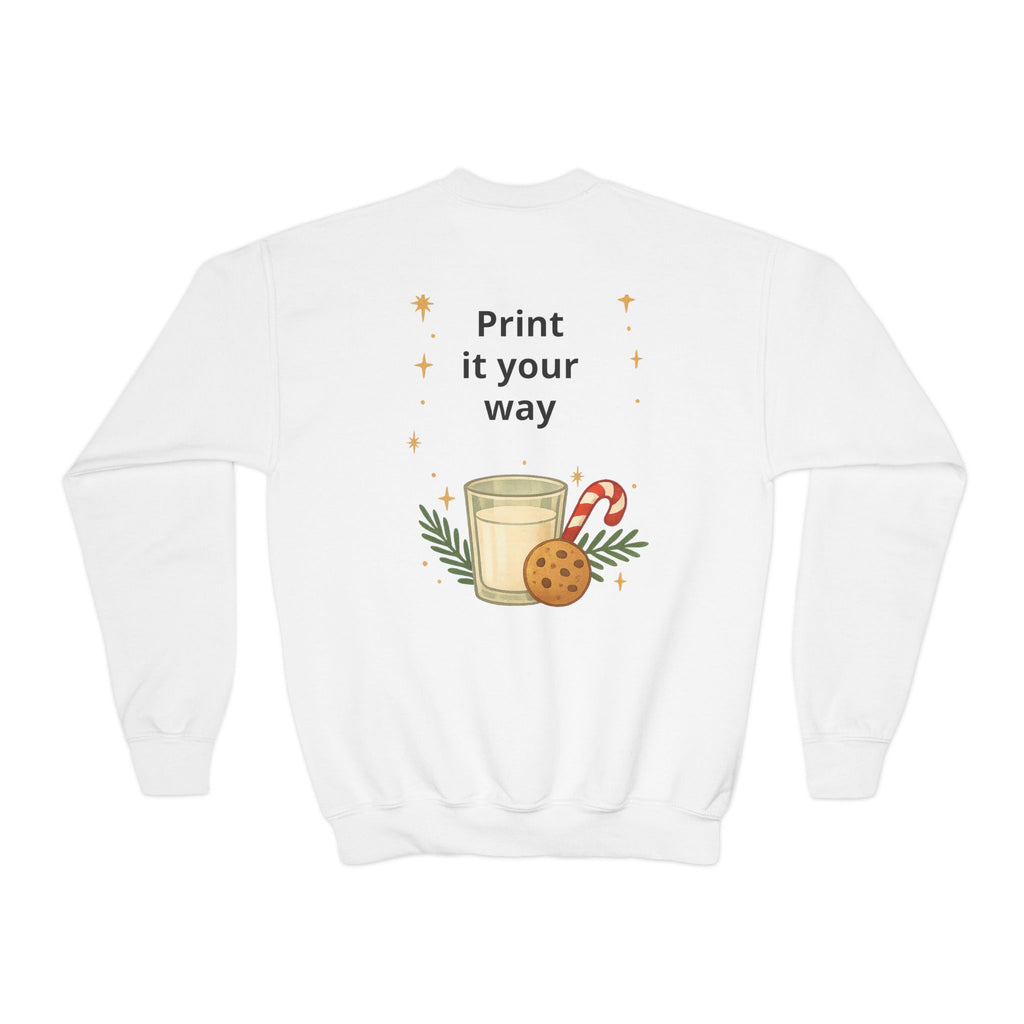 Youth Holiday Crewneck Sweatshirt — Cozy Milk & Cookies Christmas Design
