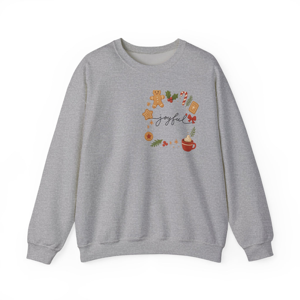 Cozy Christmas Wreath Sweatshirt — "Joyful" Holiday Cookie & Cocoa Crewneck