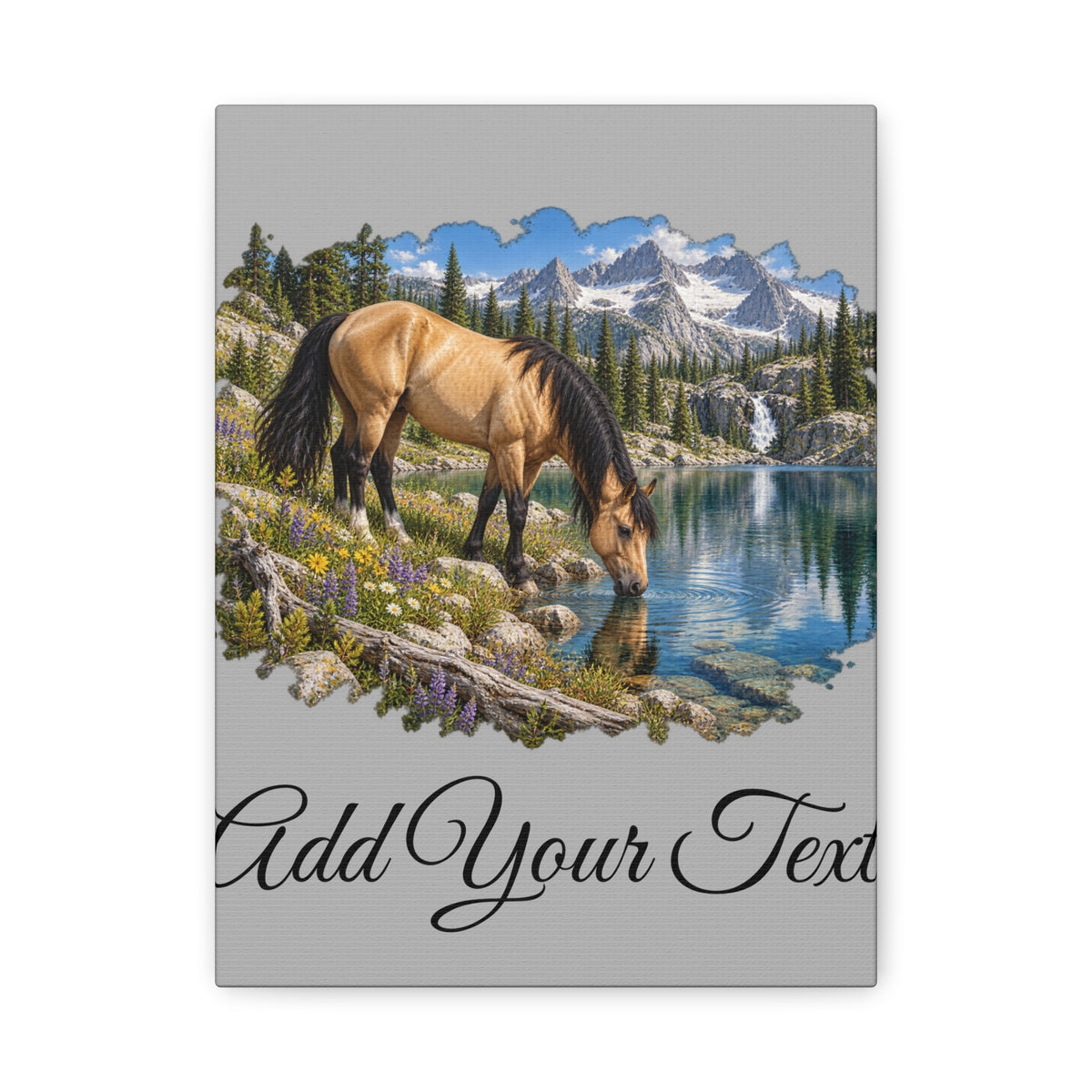 UKW Horse Collection - Personalized Canvas - Horse by Mountain Lake Canvas — Custom Text Stretched Matte Wall Art