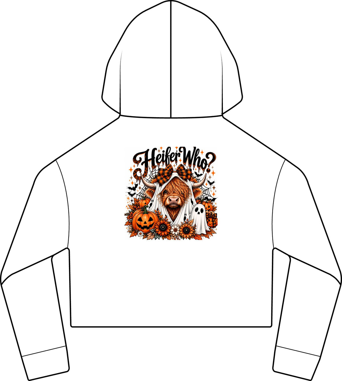 Halloween Goat Crop Hoodie — "Heifer Who?" Spooky Pumpkin & Ghosts Women's Cropped Sweatshirt
