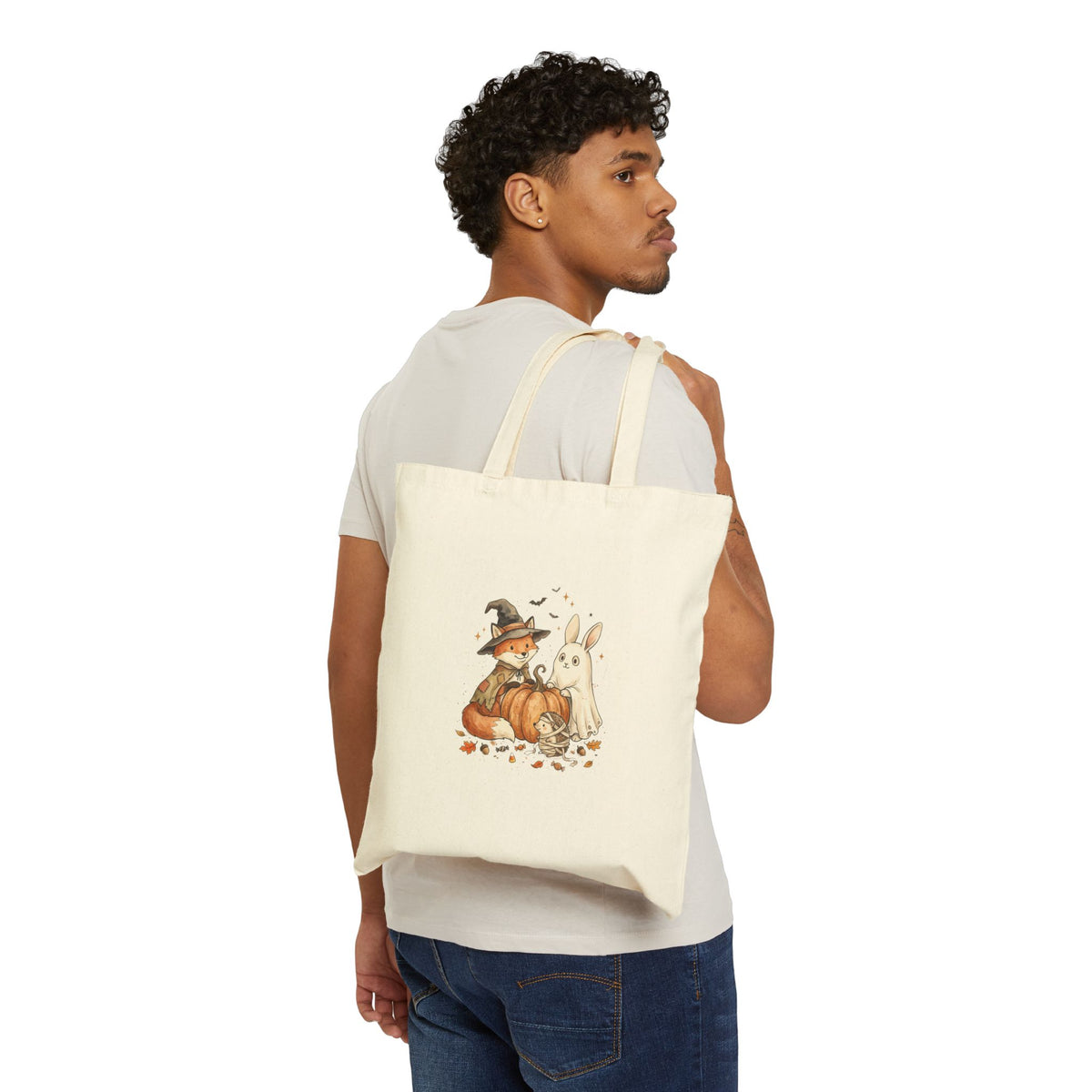 Spooky Animals Pumpkin Witch Fox & Ghost Bunny Tote | Halloween Canvas Tote