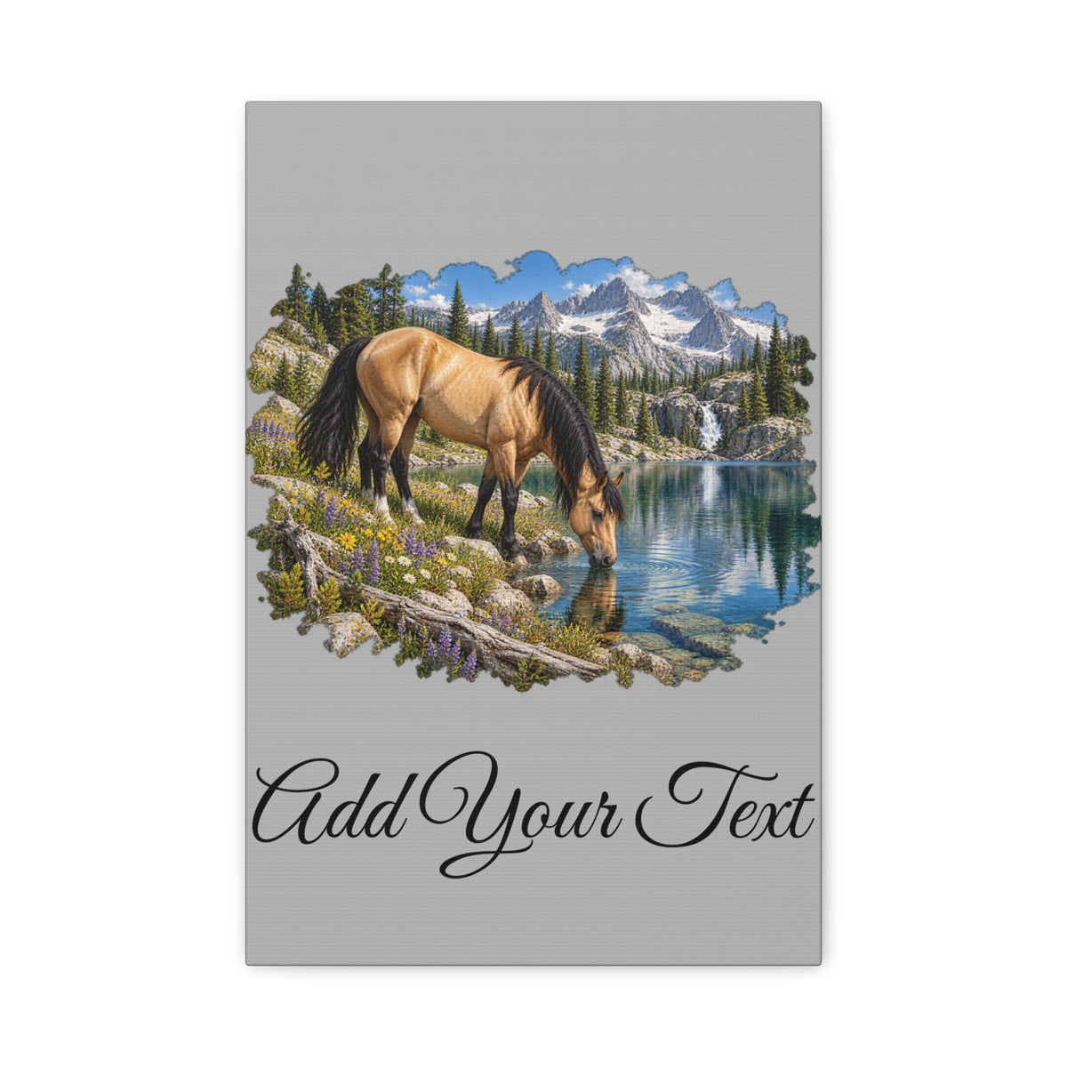 UKW Horse Collection - Personalized Canvas - Horse by Mountain Lake Canvas — Custom Text Stretched Matte Wall Art