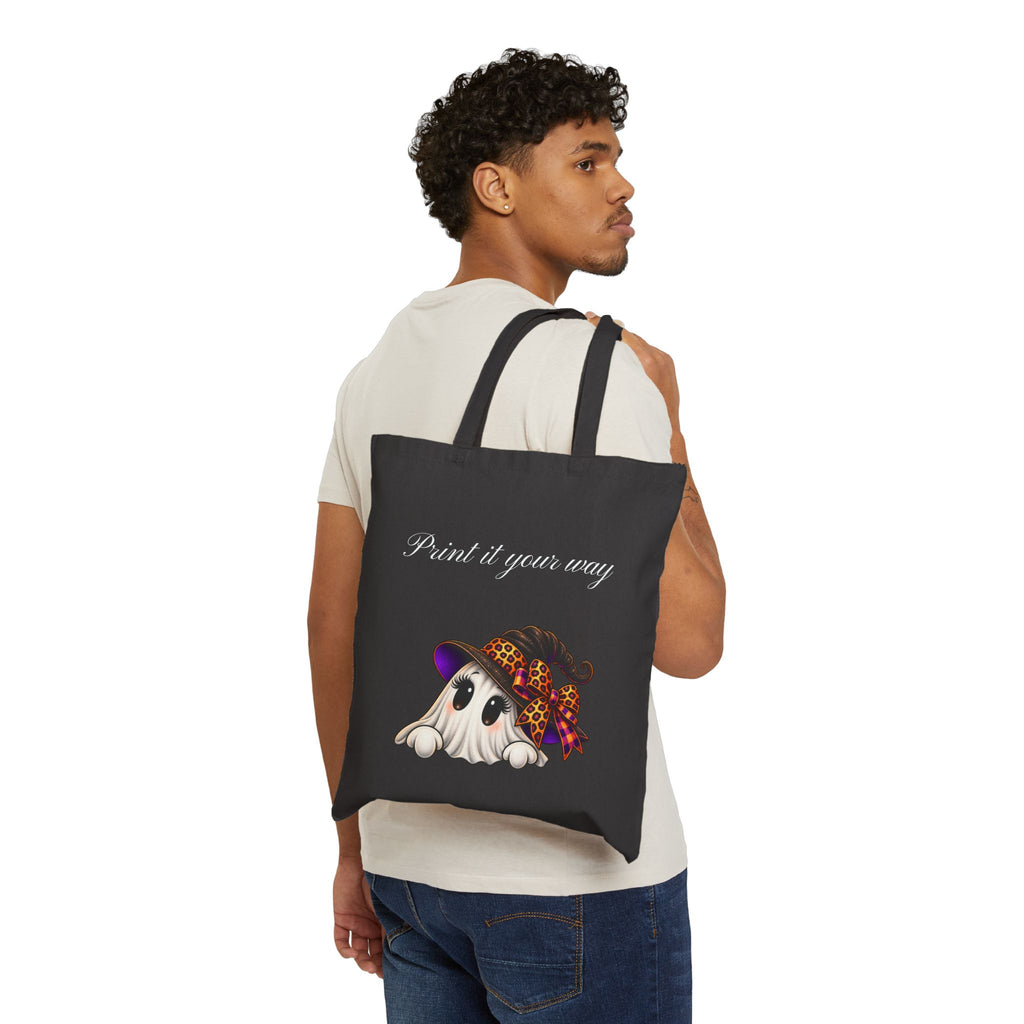 Personalized “Print It Your Way” Ghost Halloween Canvas Tote Bag