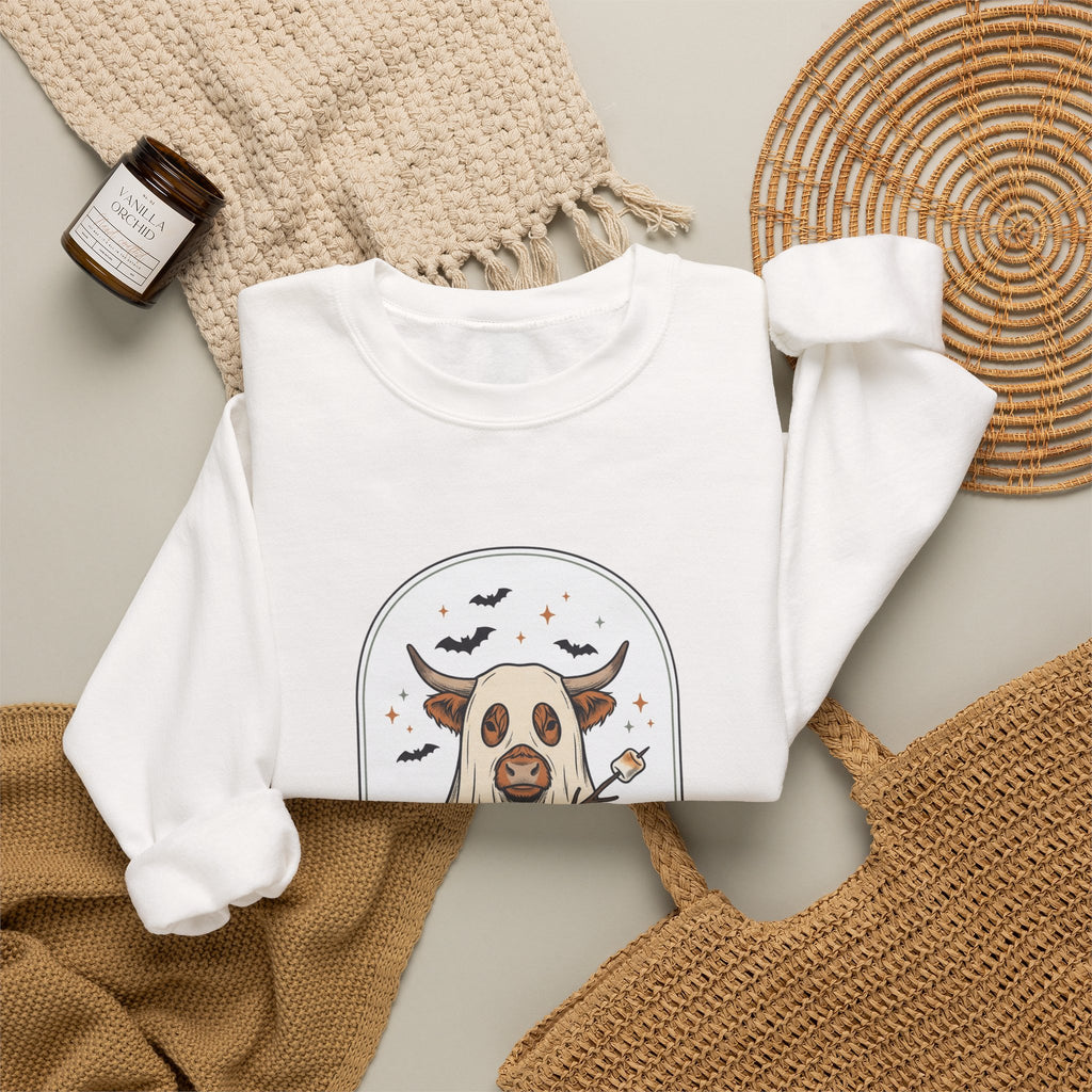 Spooky Cow Witch Illustration Sweatshirt | Halloween Animal Graphic