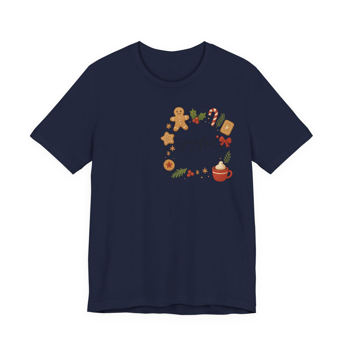Joyful Christmas Tee — Holiday Gingerbread & Cocoa Graphic T-Shirt