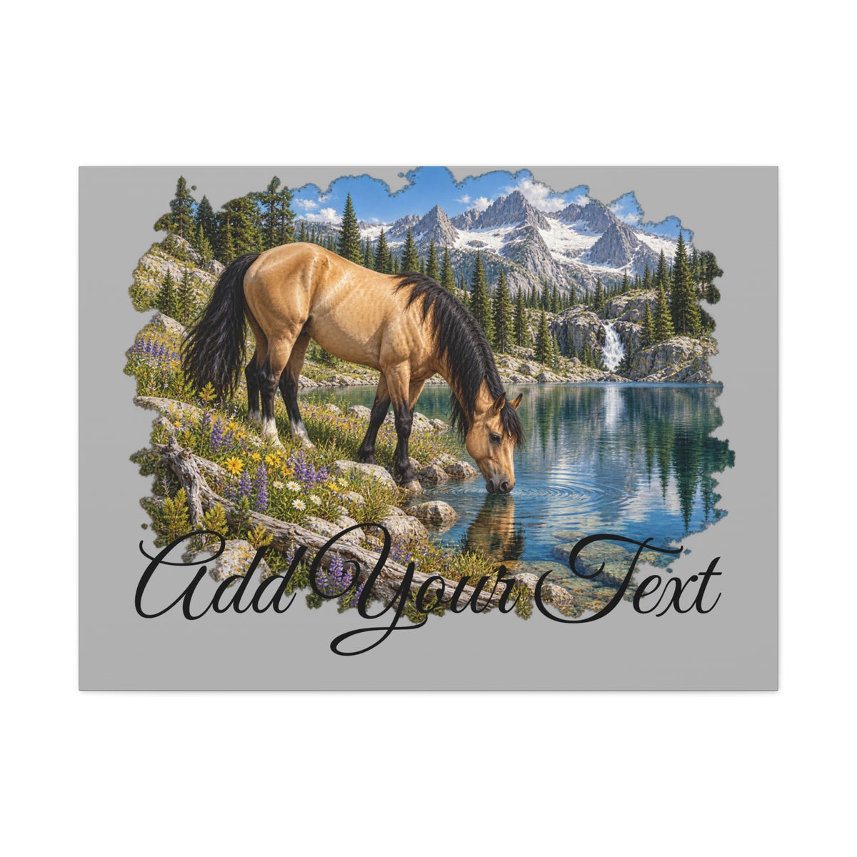 UKW Horse Collection - Personalized Canvas - Horse by Mountain Lake Canvas — Custom Text Stretched Matte Wall Art