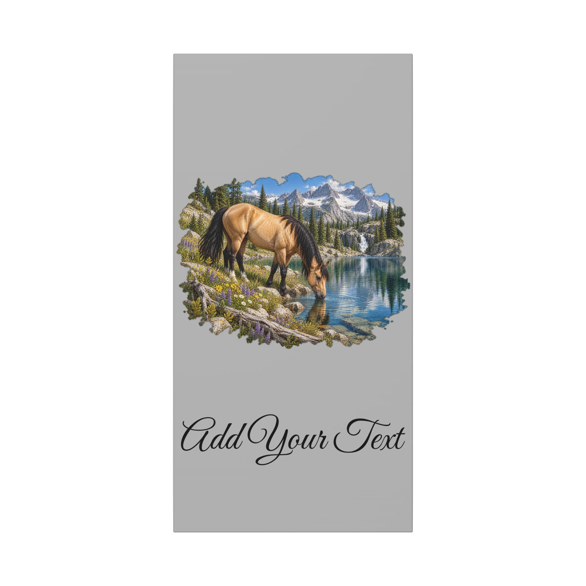 UKW Horse Collection - Personalized Canvas - Horse by Mountain Lake Canvas — Custom Text Stretched Matte Wall Art
