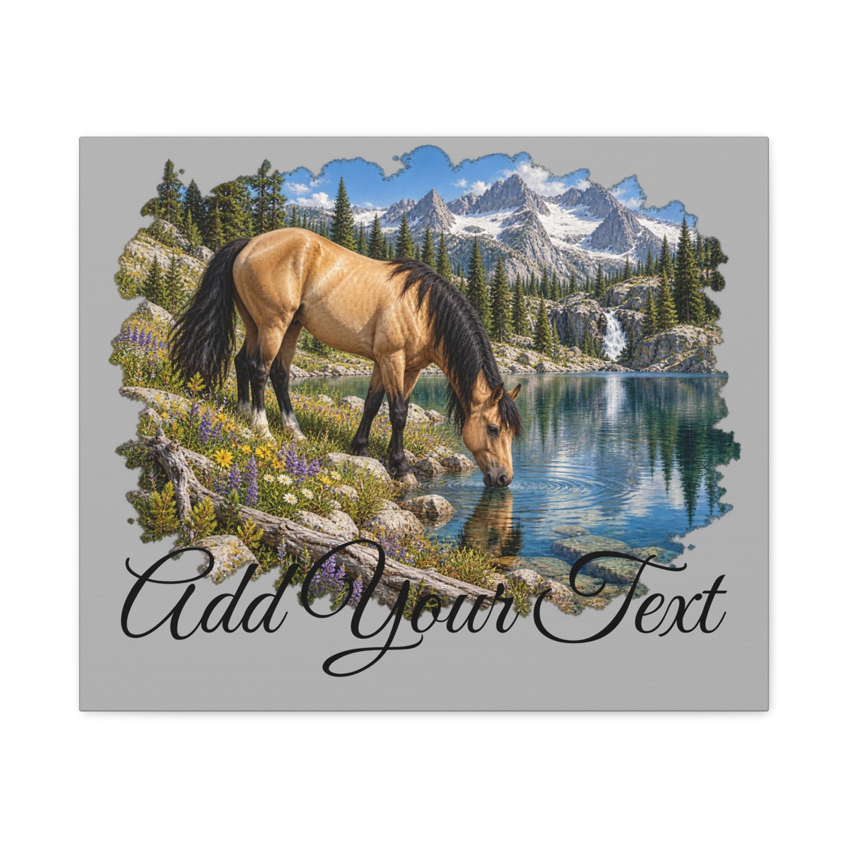 UKW Horse Collection - Personalized Canvas - Horse by Mountain Lake Canvas — Custom Text Stretched Matte Wall Art
