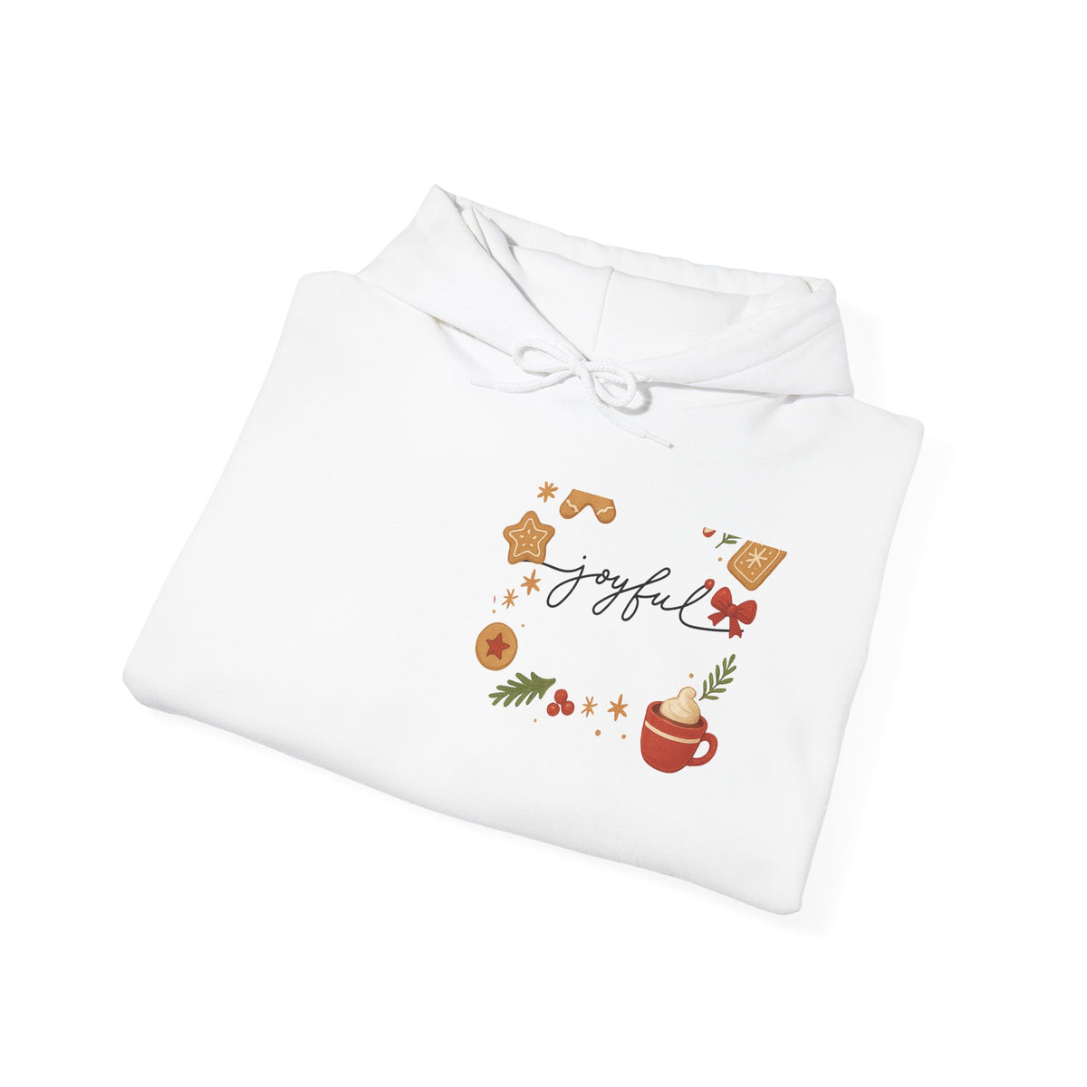 Joyful Autumn Hoodie — Cozy Fall Leaves & Hot Cocoa Graphic Sweatshirt