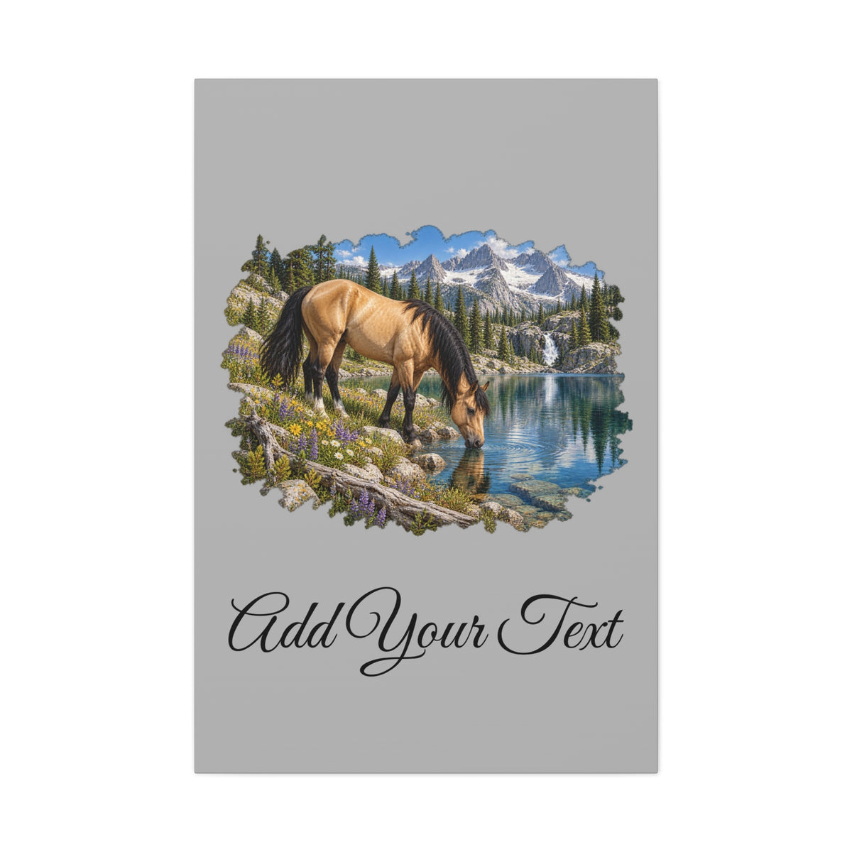 UKW Horse Collection - Personalized Canvas - Horse by Mountain Lake Canvas — Custom Text Stretched Matte Wall Art