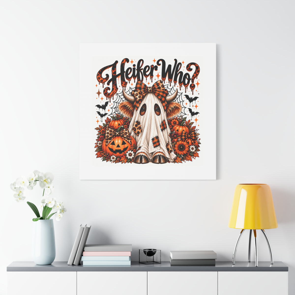 Halloween Highland Cow Ghost Matte Canvas