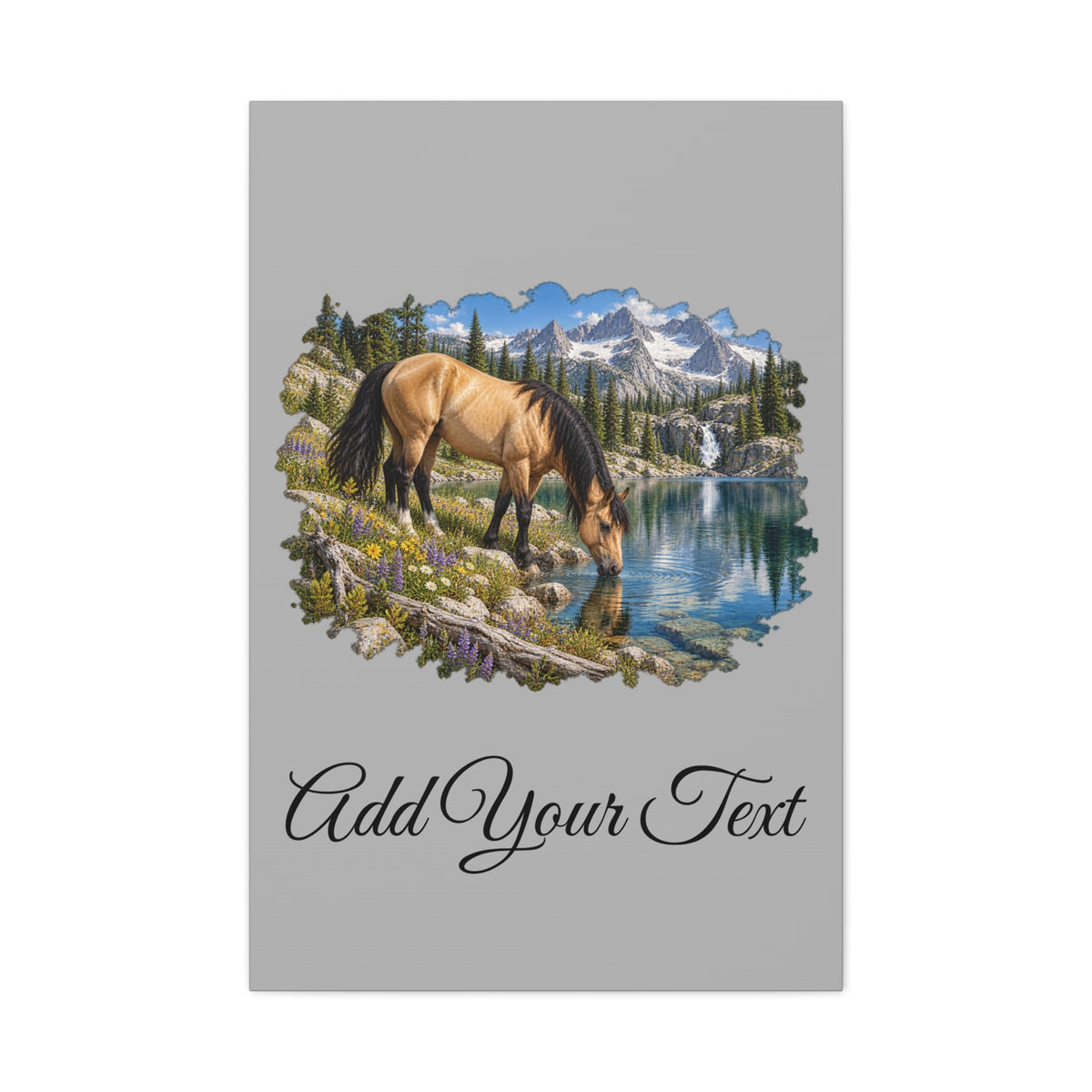 UKW Horse Collection - Personalized Canvas - Horse by Mountain Lake Canvas — Custom Text Stretched Matte Wall Art