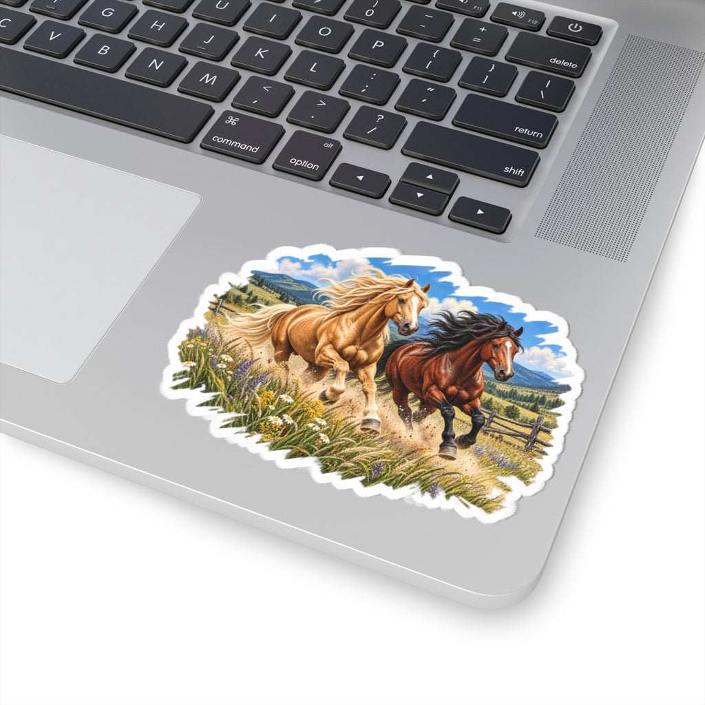 Running Horses Kiss-Cut Sticker — Wild Mustang Scene Sticker