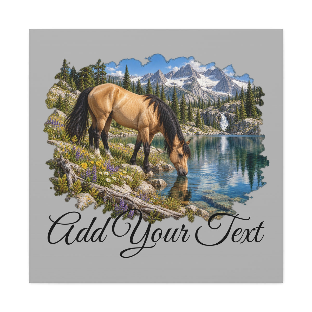 UKW Horse Collection - Personalized Canvas - Horse by Mountain Lake Canvas — Custom Text Stretched Matte Wall Art