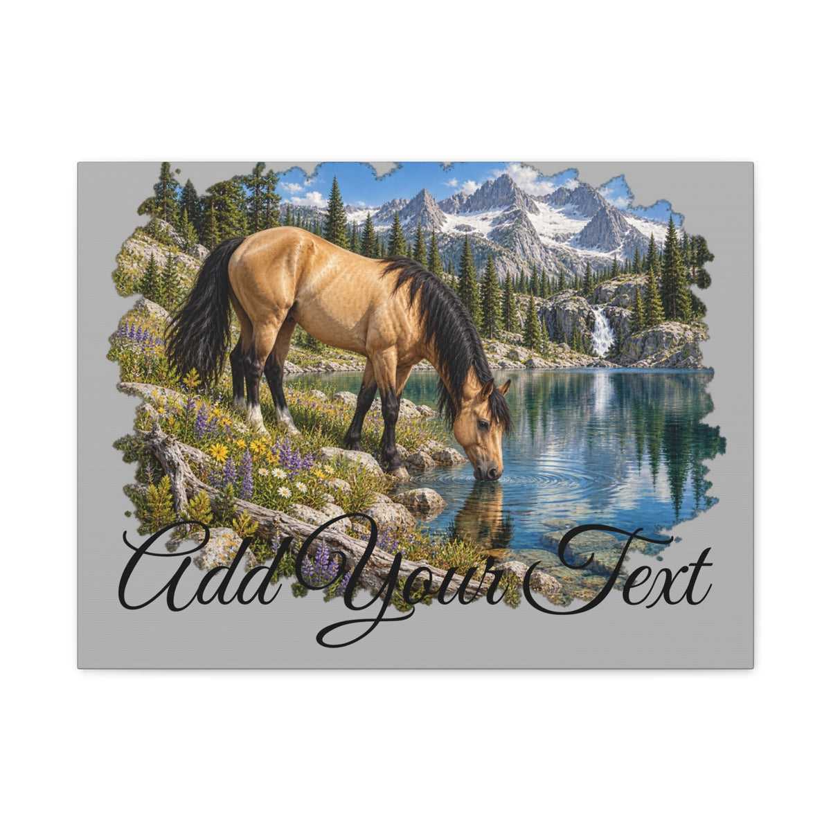 UKW Horse Collection - Personalized Canvas - Horse by Mountain Lake Canvas — Custom Text Stretched Matte Wall Art