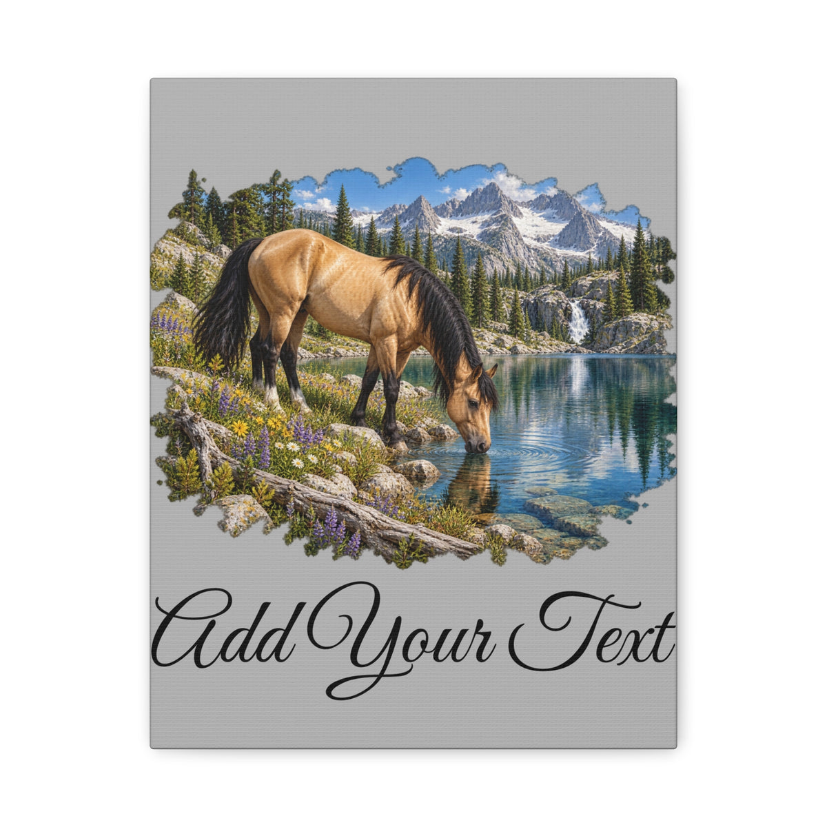 UKW Horse Collection - Personalized Canvas - Horse by Mountain Lake Canvas — Custom Text Stretched Matte Wall Art
