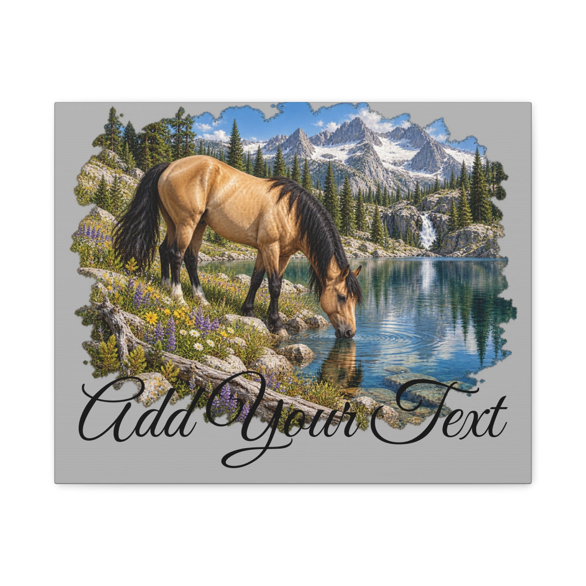 UKW Horse Collection - Personalized Canvas - Horse by Mountain Lake Canvas — Custom Text Stretched Matte Wall Art