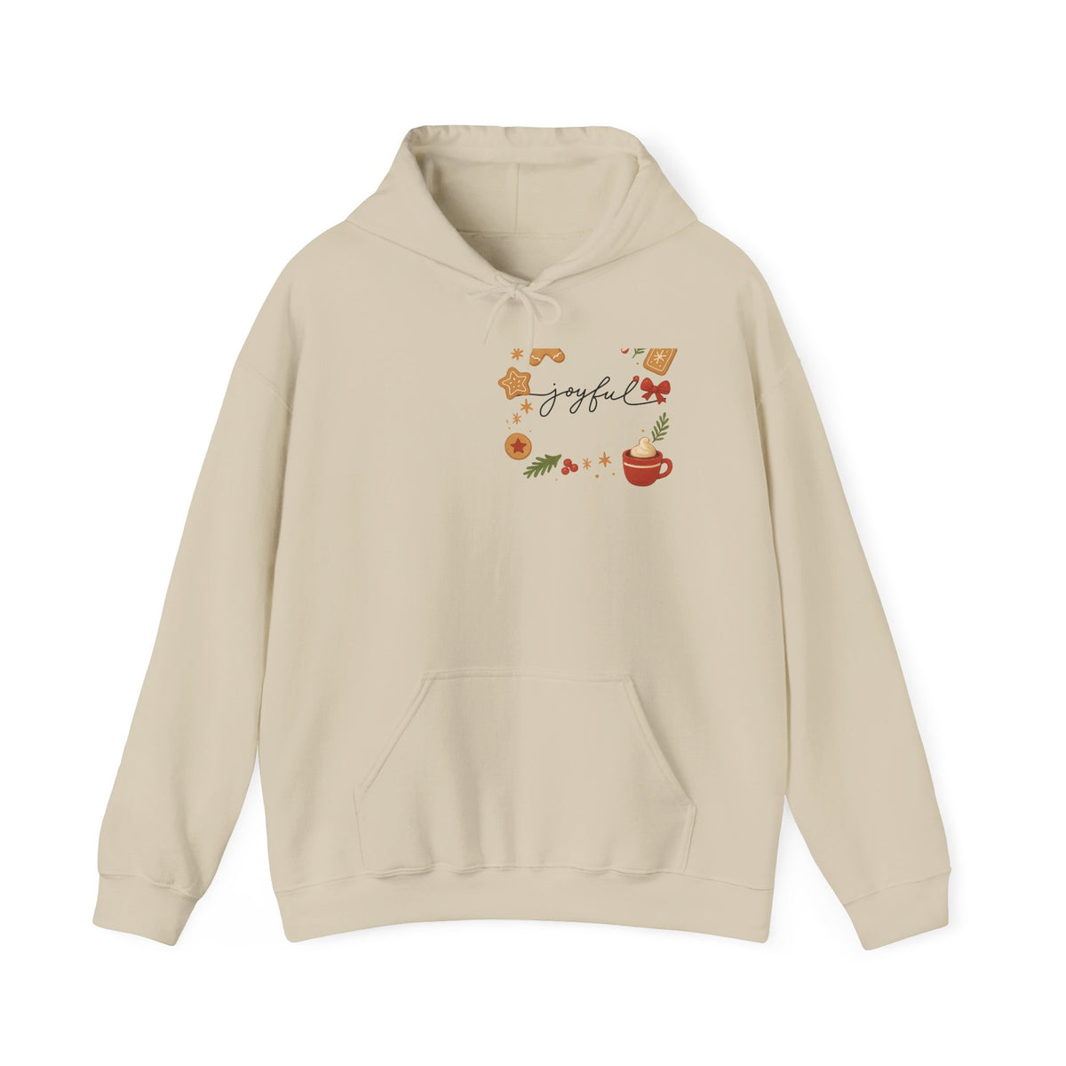 Joyful Autumn Hoodie — Cozy Fall Leaves & Hot Cocoa Graphic Sweatshirt