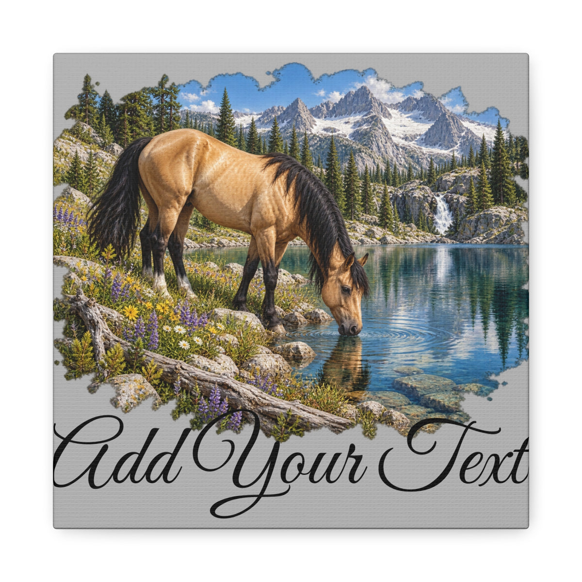 UKW Horse Collection - Personalized Canvas - Horse by Mountain Lake Canvas — Custom Text Stretched Matte Wall Art