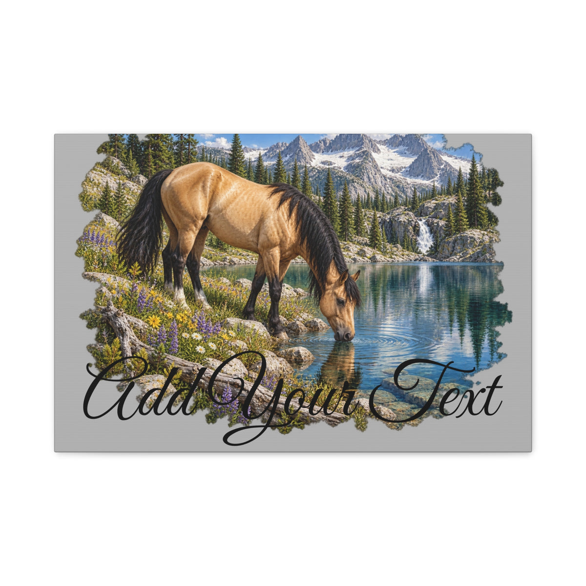 UKW Horse Collection - Personalized Canvas - Horse by Mountain Lake Canvas — Custom Text Stretched Matte Wall Art