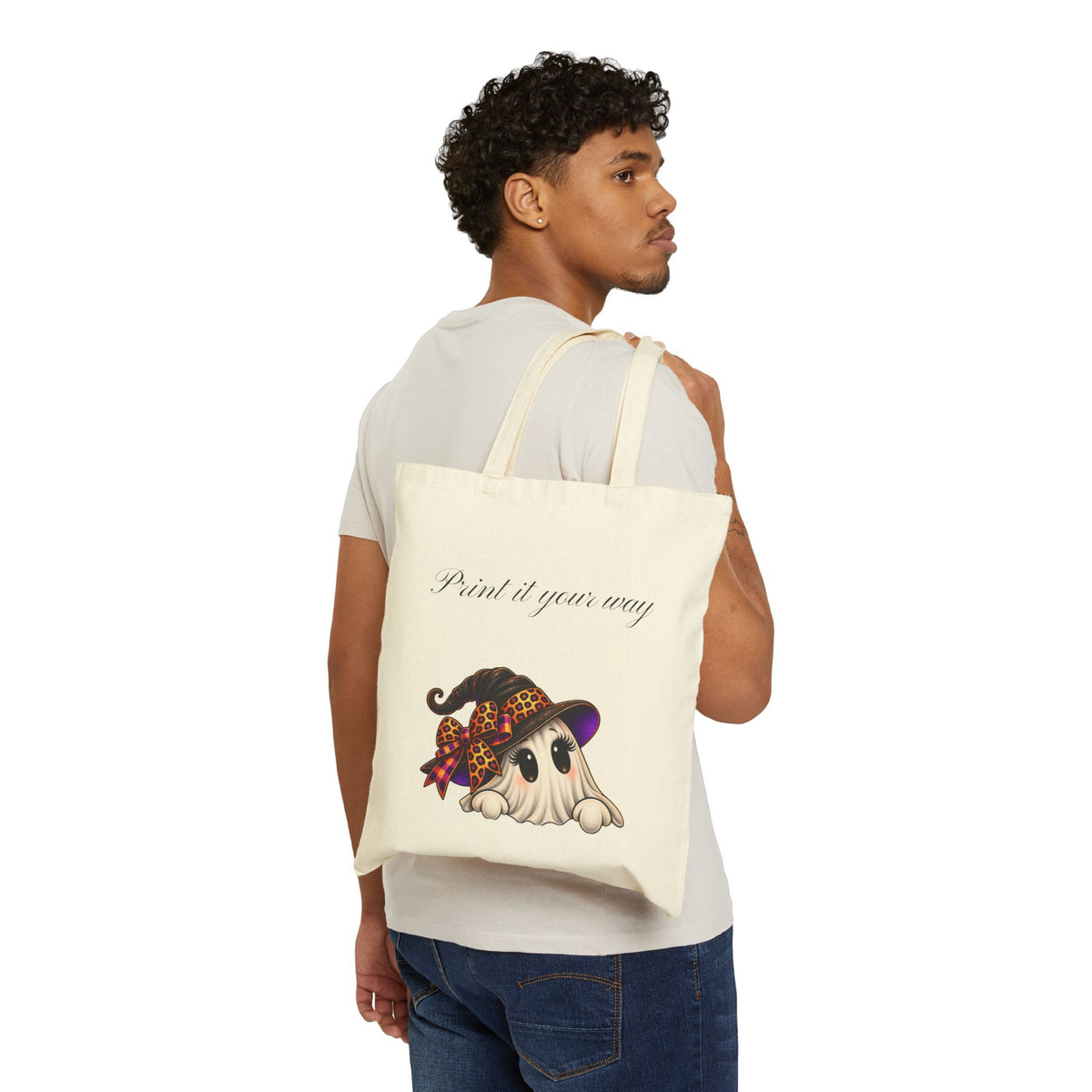 Personalized “Print It Your Way” Ghost Halloween Canvas Tote Bag