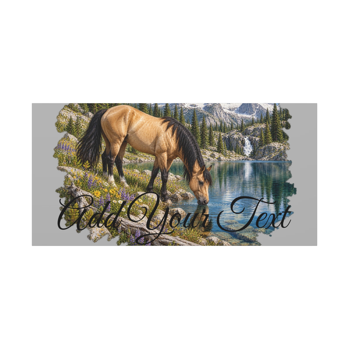 UKW Horse Collection - Personalized Canvas - Horse by Mountain Lake Canvas — Custom Text Stretched Matte Wall Art