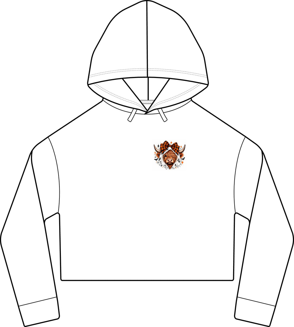 Halloween Goat Crop Hoodie — "Heifer Who?" Spooky Pumpkin & Ghosts Women's Cropped Sweatshirt