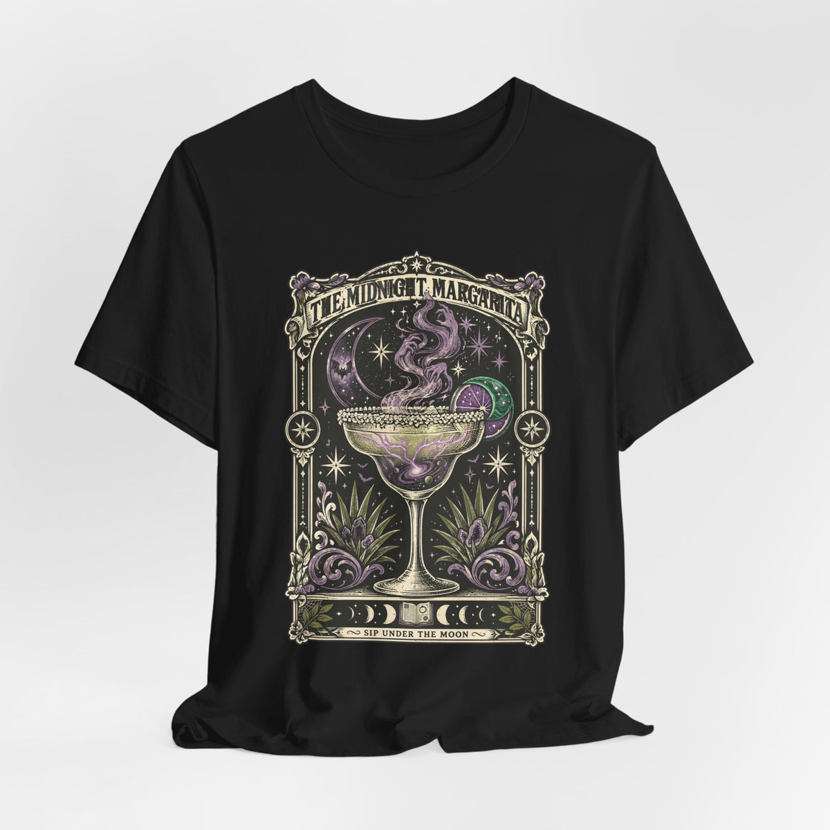 Midnight Margarita Illustration Tee | Vintage Cocktail Night, Moonlit Palms