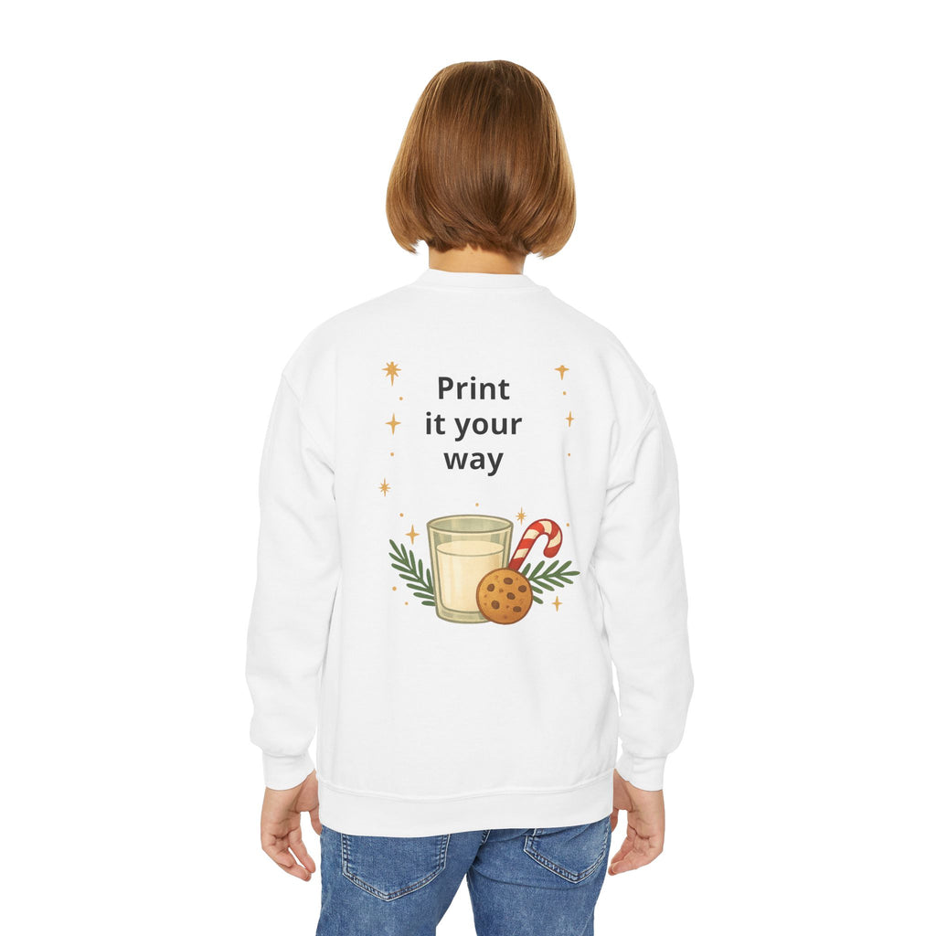 Youth Holiday Crewneck Sweatshirt — Cozy Milk & Cookies Christmas Design
