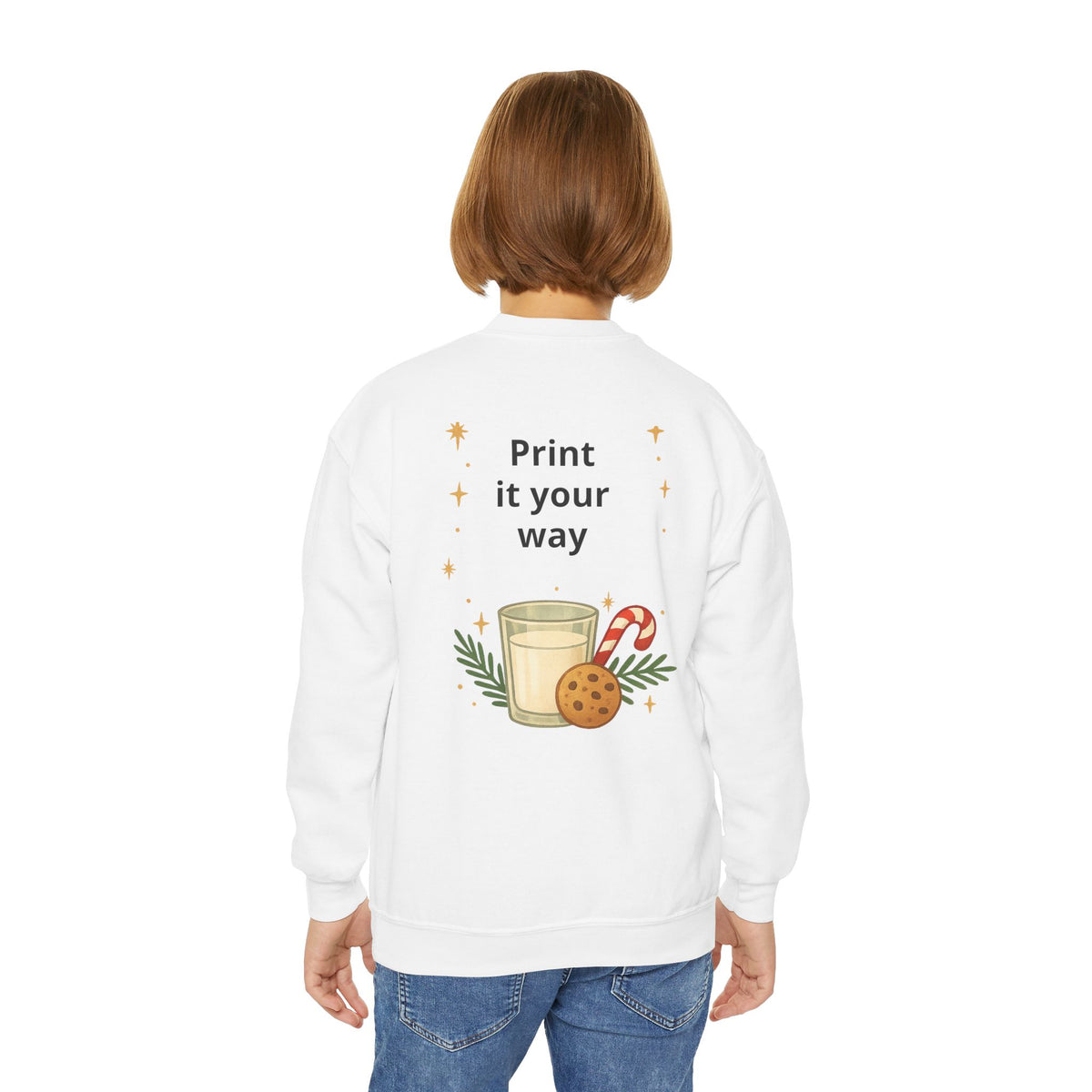 Youth Holiday Crewneck Sweatshirt — Cozy Milk & Cookies Christmas Design