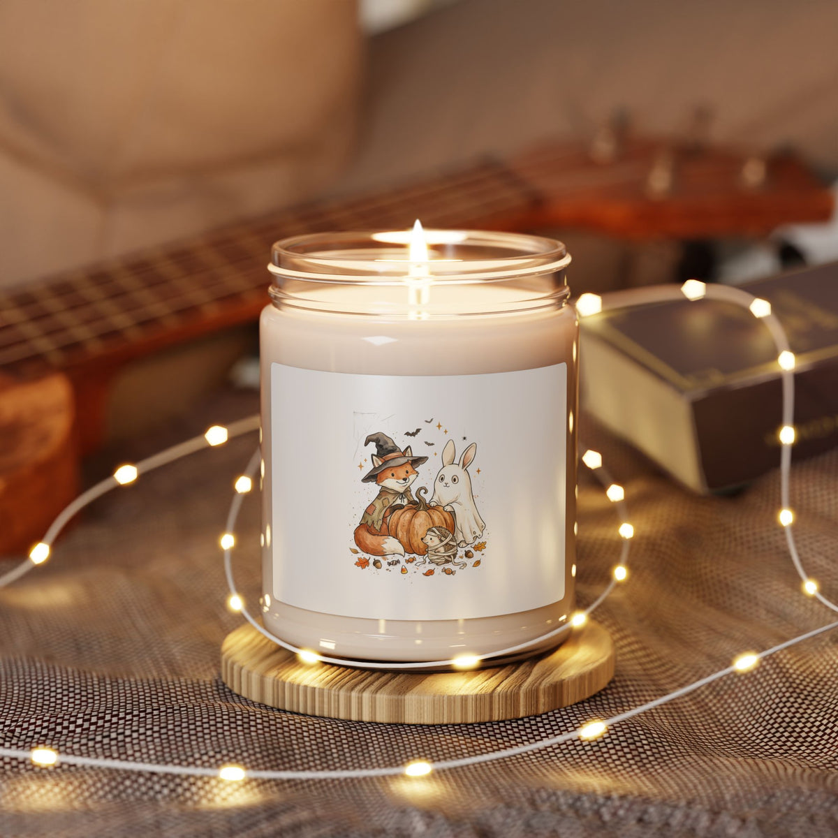 Spooky Animal Fox & Ghost Pumpkin Candle, Soy Candle | Halloween Woodland