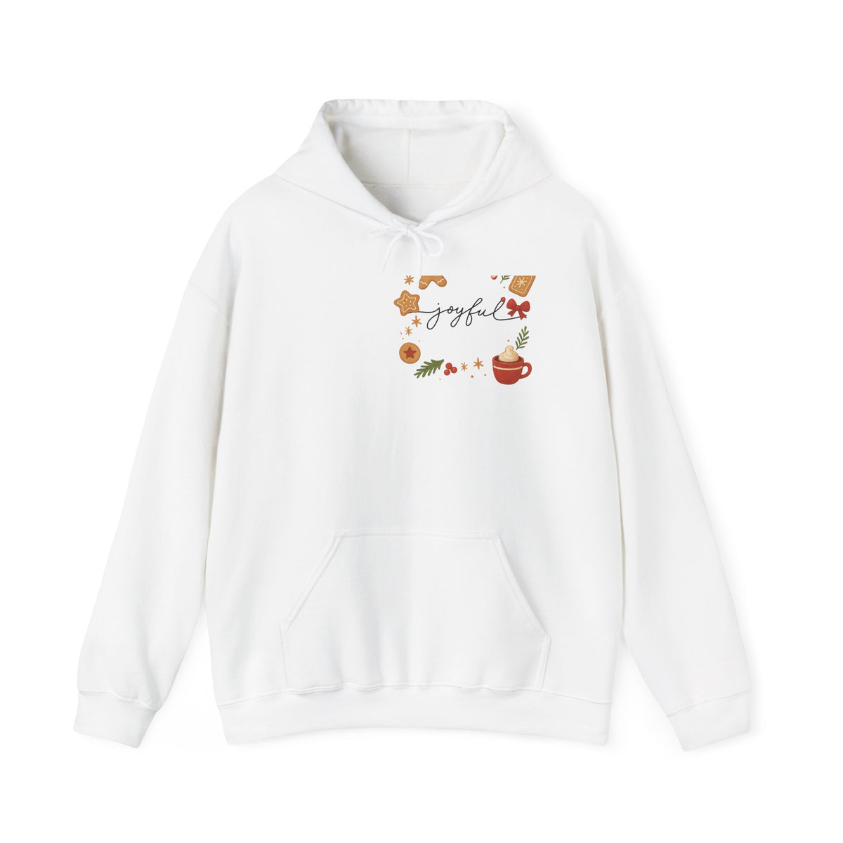 Joyful Autumn Hoodie — Cozy Fall Leaves & Hot Cocoa Graphic Sweatshirt