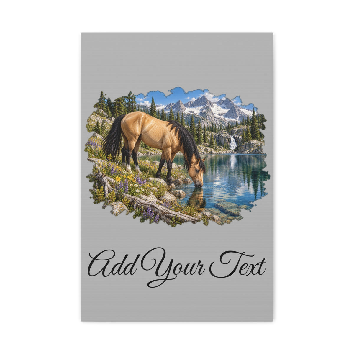 UKW Horse Collection - Personalized Canvas - Horse by Mountain Lake Canvas — Custom Text Stretched Matte Wall Art