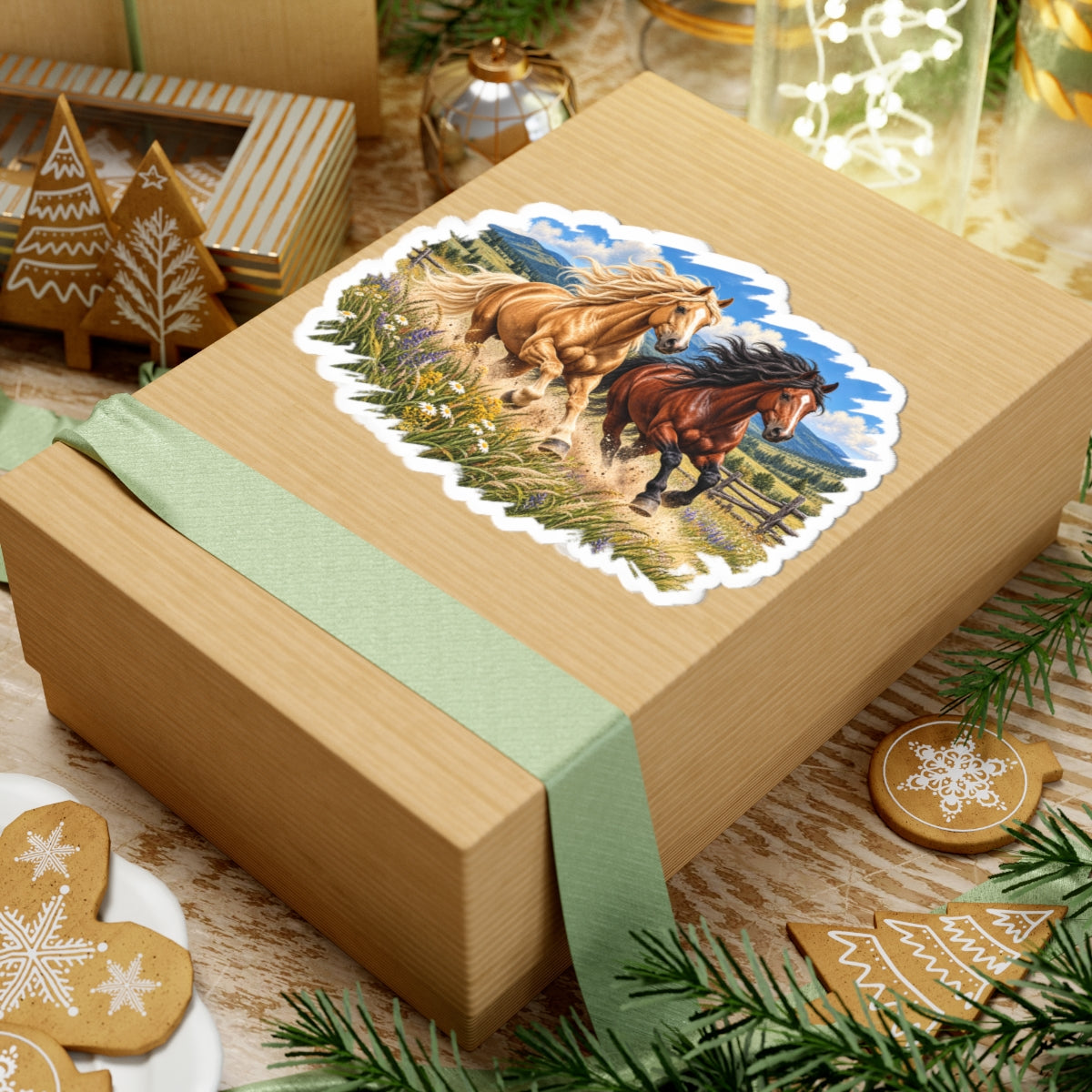 Running Horses Kiss-Cut Sticker — Wild Mustang Scene Sticker
