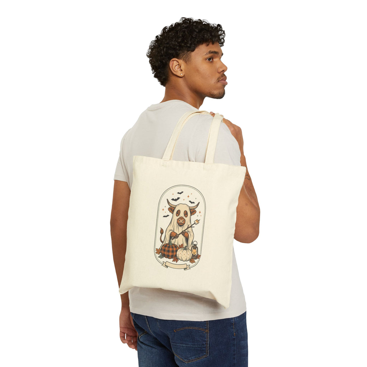 Spooky Halloween Dog Tote | Canvas Pumpkin Bat Autumn Tote