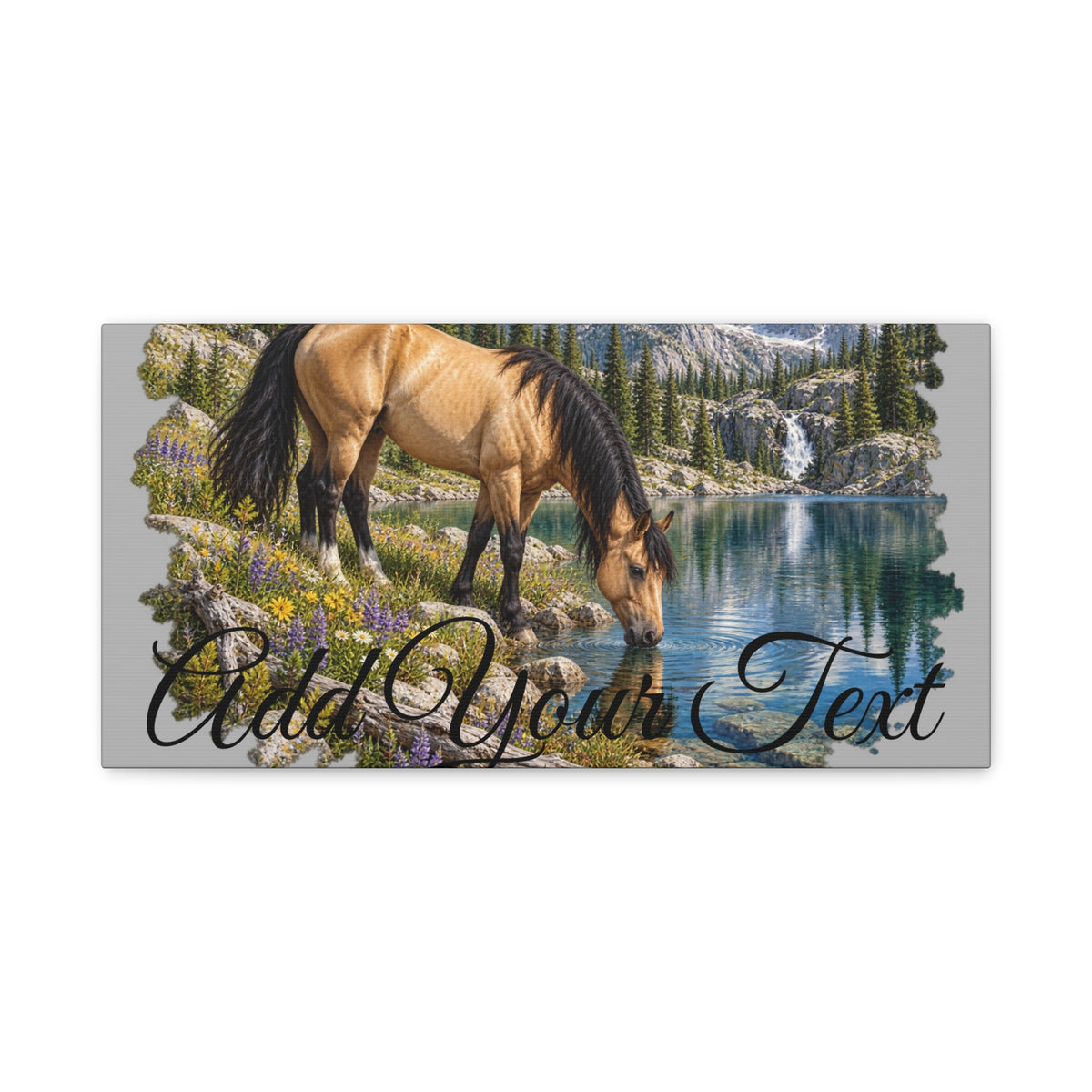 UKW Horse Collection - Personalized Canvas - Horse by Mountain Lake Canvas — Custom Text Stretched Matte Wall Art