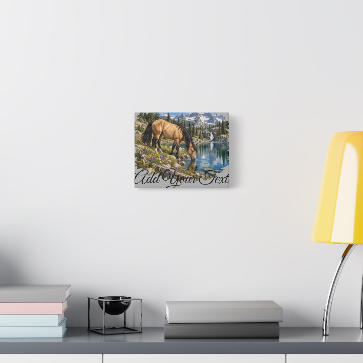 UKW Horse Collection - Personalized Canvas - Horse by Mountain Lake Canvas — Custom Text Stretched Matte Wall Art