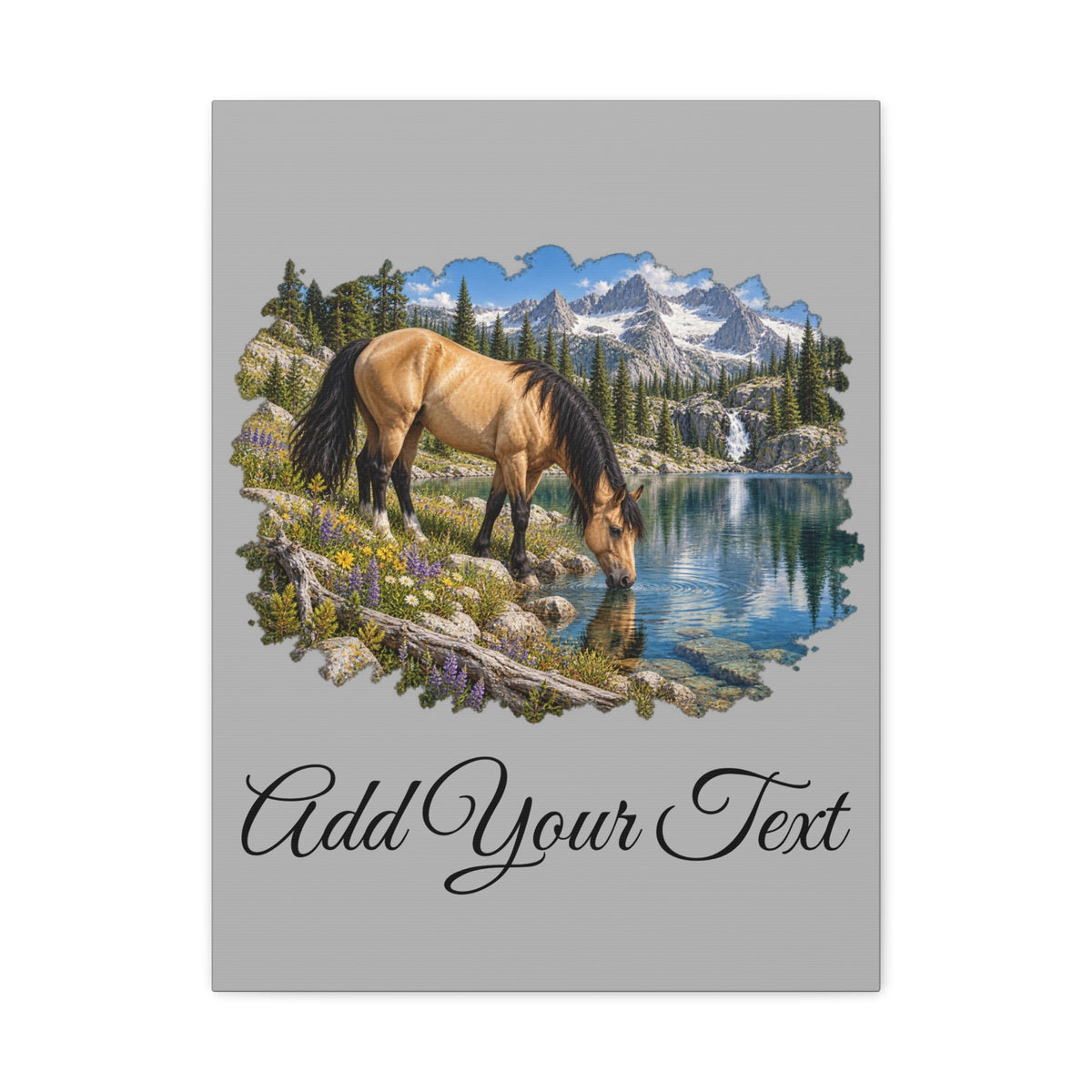 UKW Horse Collection - Personalized Canvas - Horse by Mountain Lake Canvas — Custom Text Stretched Matte Wall Art