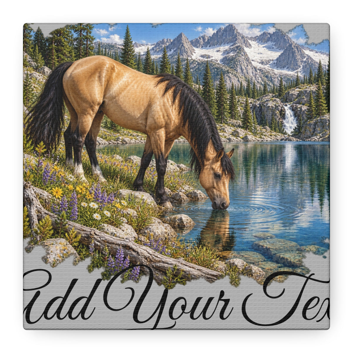 UKW Horse Collection - Personalized Canvas - Horse by Mountain Lake Canvas — Custom Text Stretched Matte Wall Art
