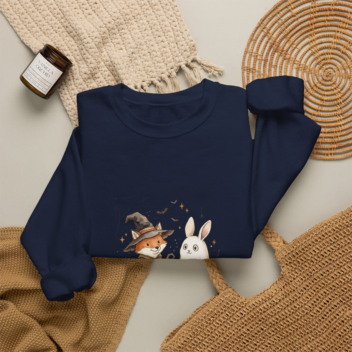 Cute Witch Fox & Ghost Bunny Halloween Sweatshirt | Spooky Animals