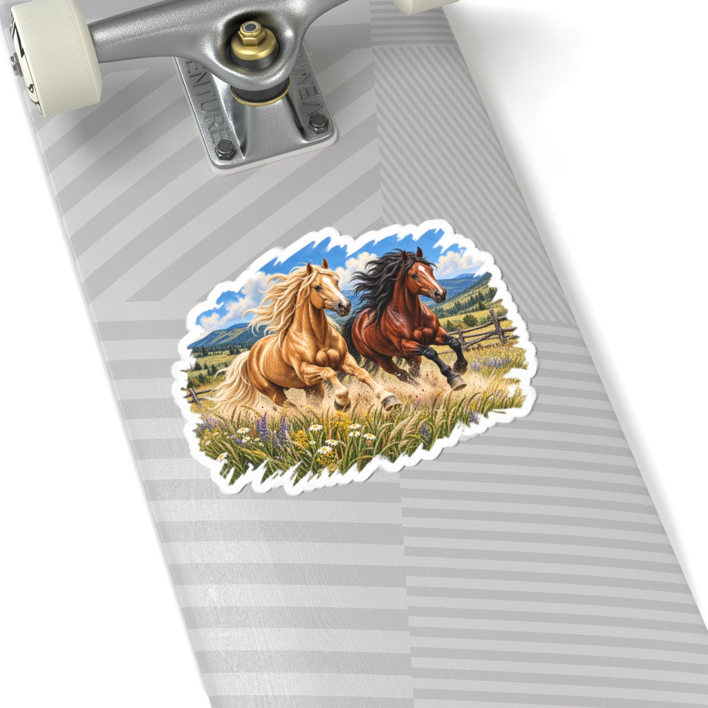 Running Horses Kiss-Cut Sticker — Wild Mustang Scene Sticker