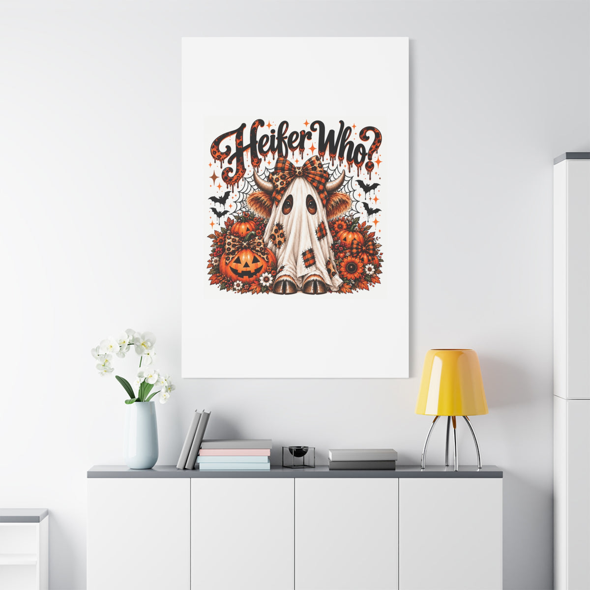 Halloween Highland Cow Ghost Matte Canvas